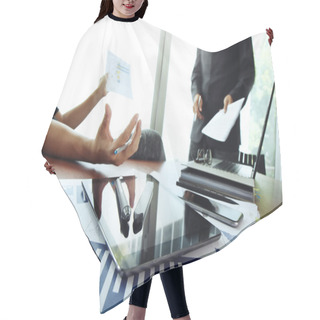 Personality  Business Documents On Office Table With Smart Phone And Digital  Hair Cutting Cape