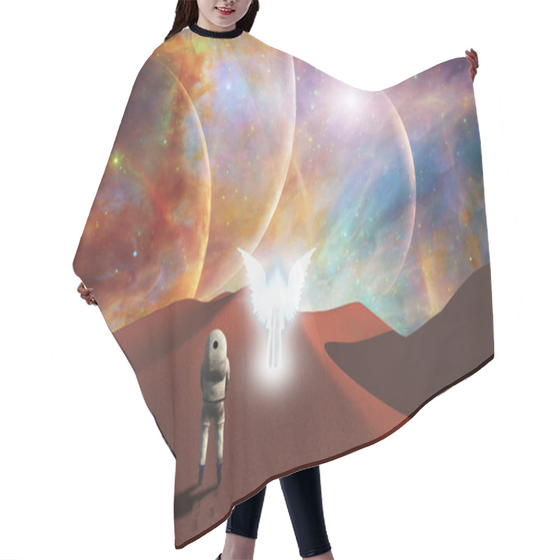 Personality  Space Journey. Astronaut Meets The Angel On Mystic Red Planet Hair Cutting Cape
