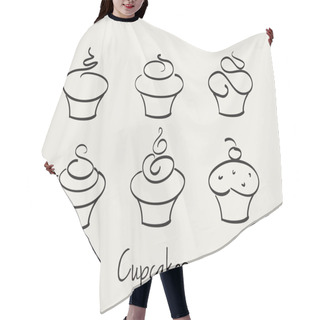 Personality  Cupcake Set Hand Drawn Vector Hair Cutting Cape