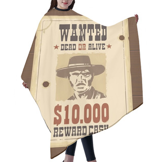 Personality  Vector Vintage Western Retro Wanted Poster Template. Old Paper Texture Dark On Wood Surface. Hair Cutting Cape