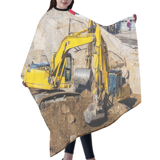 Personality  Excavator At Construction Site During Excavation Hair Cutting Cape