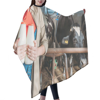 Personality  Farmer With Fresh Milk In Stall Hair Cutting Cape