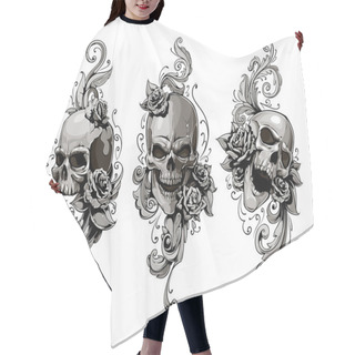 Personality  Skulls With Floral Patterns Hair Cutting Cape