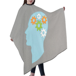 Personality  Top View Of Cut Out Blue Human Head With Colorful Gears Isolated On Grey Hair Cutting Cape
