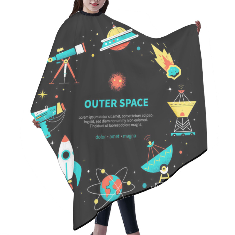 Personality  Outer Space - Colorful Flat Design Style Web Banner Hair Cutting Cape