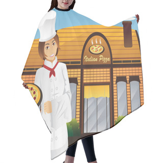 Personality  Waitress Holding Pizza  Hair Cutting Cape