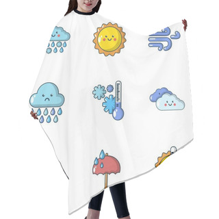 Personality  Meteorological Data Icons Set, Cartoon Style Hair Cutting Cape