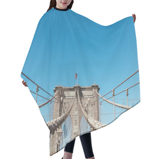 Personality  Brooklyn Bridge With American Flag On Clear Blue Sky Background, New York, Usa Hair Cutting Cape