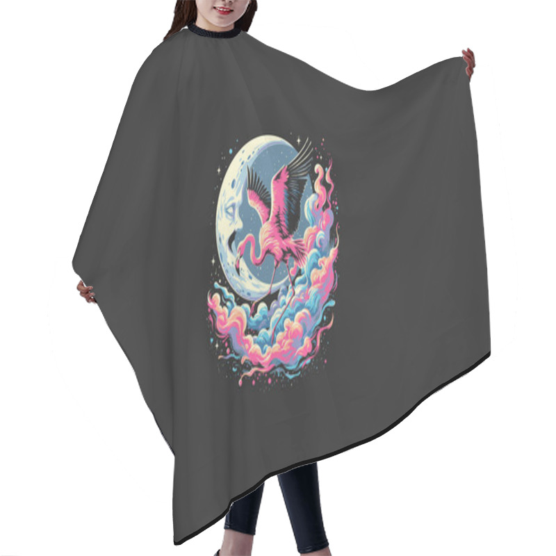 Personality  Flying Flamingo On Moon Vector Artwork Design Hair Cutting Cape