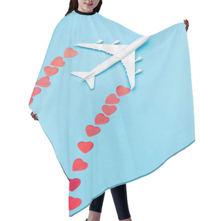 Personality  Top View Of Plane Model And Red Hearts On Blue Background Hair Cutting Cape