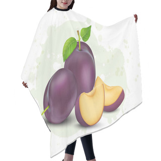 Personality  Set Of Purple Plum Fruit Vector Illustration With Green Leaves And Fruit Slices Hair Cutting Cape