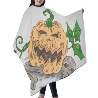 Personality  Halloween Illustration With Pumpkin And Dead Bones Hair Cutting Cape