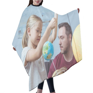 Personality  Father And Daughter Playing With Planets   Hair Cutting Cape