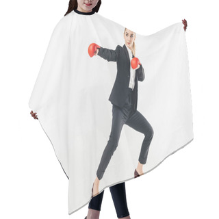 Personality  Female Karate Fighter In Suit And Red Gloves Isolated On White Hair Cutting Cape