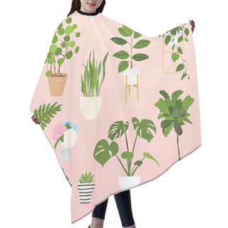 Personality  Set Of Plants In Pots Hair Cutting Cape
