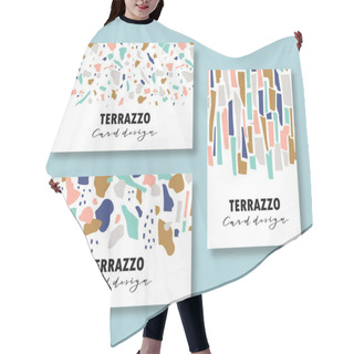 Personality  Set Of Terazzo Cards Design With Dots And Brush Strokes Hair Cutting Cape