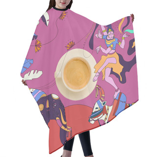 Personality  Coffee With Colorful Indian Theme Hair Cutting Cape