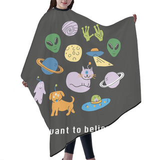 Personality  Set On A Space Theme With Doodle Aliens Monsters Hair Cutting Cape