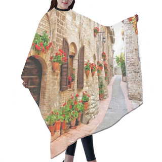 Personality  Flower Lined Street In The Town Of Assisi, Italy Hair Cutting Cape