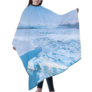 Personality  Vatnajokull Lagoon  Iceburg With Moutains And Glacier In Backgro Hair Cutting Cape