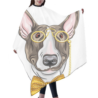 Personality  Vector Funny Cartoon Hipster Dog Bullterrier  Hair Cutting Cape