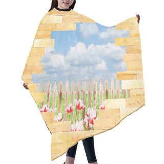 Personality  Crashed Brick Wall With Beautiful Landscape Behi Hair Cutting Cape