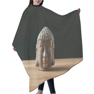 Personality  Sculpture Of Buddha Head On Wooden Tabletop Hair Cutting Cape