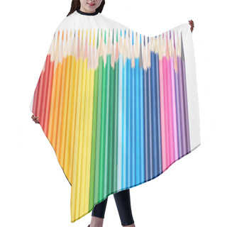 Personality  Panoramic Shot Of Rainbow Spectrum Made With Straight Row Of Color Pencils Isolated On White Hair Cutting Cape