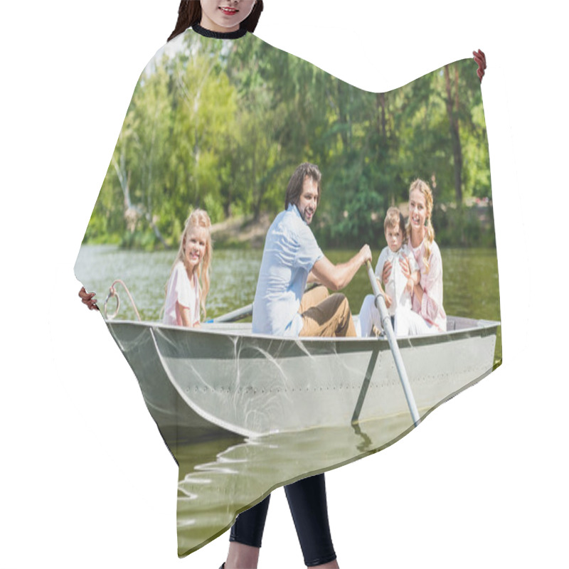 Personality  Beautiful Young Family Spending Time Together In Boat On River At Park Hair Cutting Cape