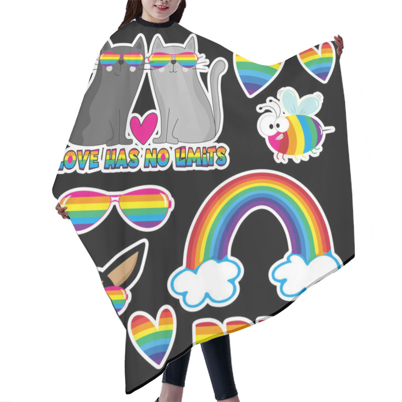 Personality  Lgbt pride month funny cartoon sticer set. hair cutting cape