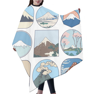 Personality  Set Of Picturesque Sketches Of Mount Fuji Hair Cutting Cape