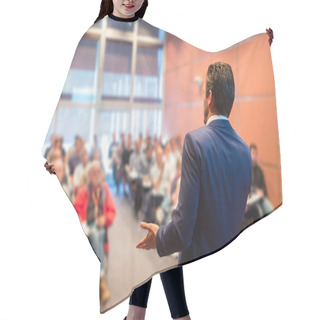Personality  Speaker At Business Conference And Presentation. Hair Cutting Cape