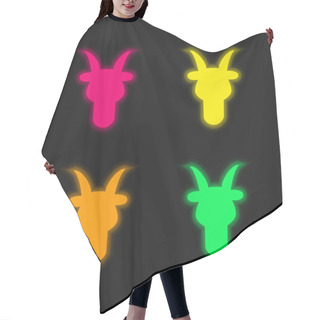 Personality  Aries Bull Head Front Shape Symbol Four Color Glowing Neon Vector Icon Hair Cutting Cape