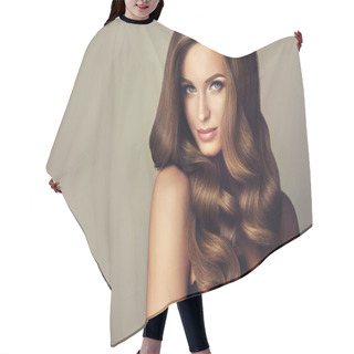 Personality  Girl With Long  And   Shiny Wavy Hair . Hair Cutting Cape