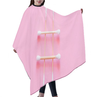 Personality  Top View Of Cotton Swabs Crossed On Pink Background, Banner Hair Cutting Cape