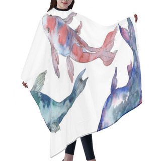 Personality  Spotted Aquatic Underwater Colorful Tropical Fish Set. Red Sea And Exotic Fishes Inside. Watercolor Background Set. Watercolour Drawing Fashion Aquarelle. Isolated Fish Illustration Element. Hair Cutting Cape