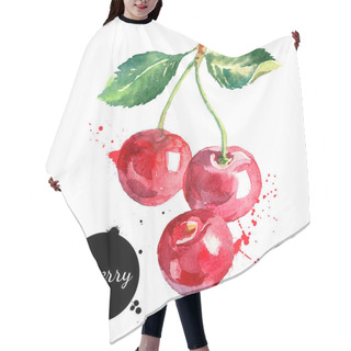 Personality  Hand Drawn Watercolor Painting Cherries Hair Cutting Cape