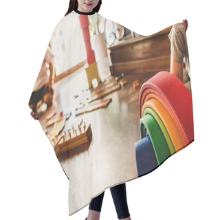 Personality  Children Playing With Wooden Rainbow Waldorf Montessori Hair Cutting Cape