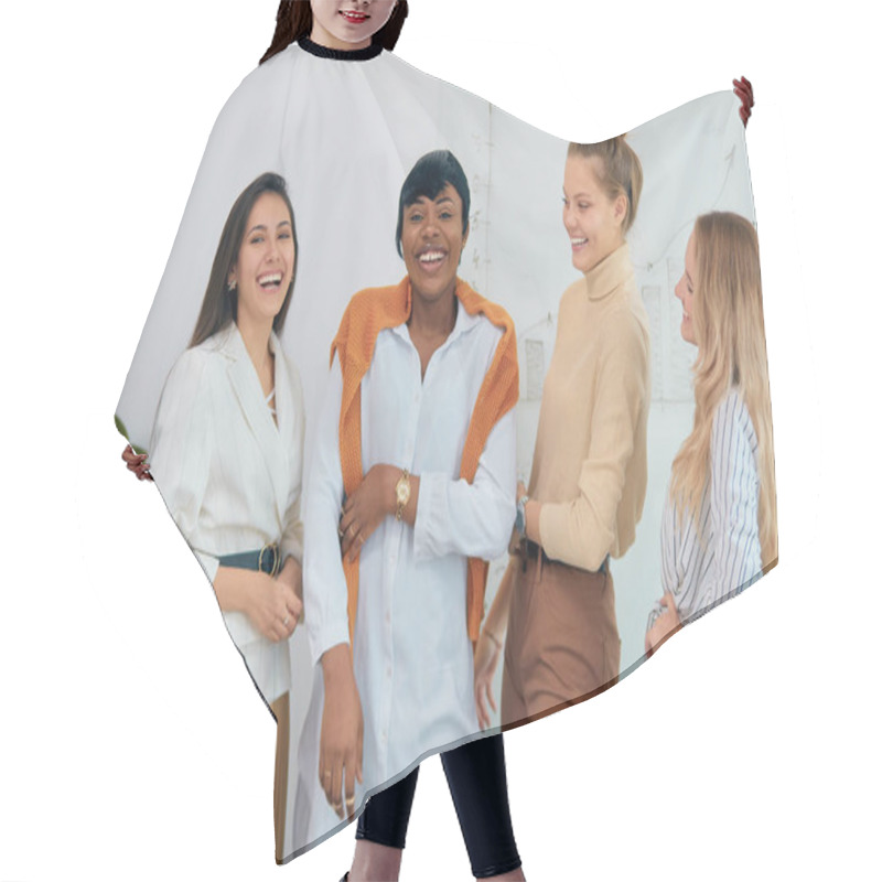 Personality  Portrait Of Confident Young Multi-ethnic Business Team Hair Cutting Cape