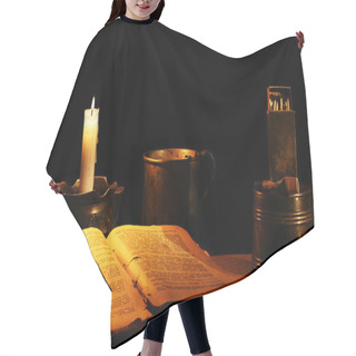 Personality  Card From The Past: Reading At A Candle Hair Cutting Cape