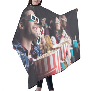 Personality  Young Couples In 3d Glasses With Popcorn And Soda Watching Movie In Cinema Hair Cutting Cape