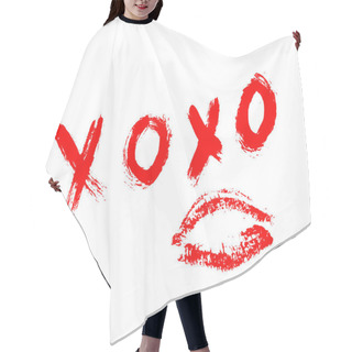 Personality  XOXO Hand Written Phrase And Red Lipstick Kiss Isolated On White Background. Hugs And Kisses Sign. Grunge Brush Lettering XO. Easy To Edit Template For Valentines Day Greeting Card, Banner, Poster Hair Cutting Cape
