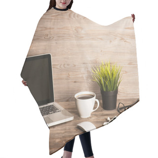Personality  Office Interior Wooden Working Table Hair Cutting Cape