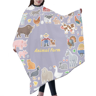 Personality  Vector Funny Animal Farm Seamless Background With Happy Farmer And Character Farming Pet. Hair Cutting Cape