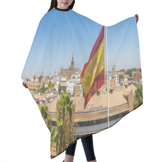 Personality  Spain Flag And Panoramic Aerial View Of Sevilla Hair Cutting Cape