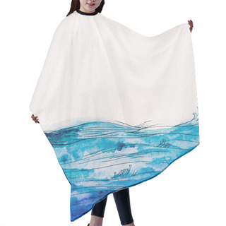 Personality  Sea Waves Made By Blue Watercolor Paint On White Background Hair Cutting Cape