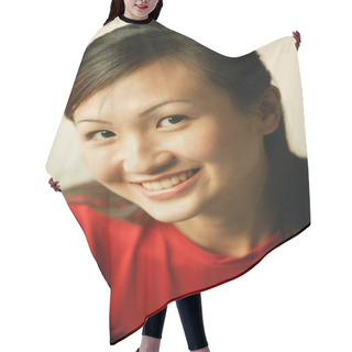 Personality  Young Woman Smiling Hair Cutting Cape