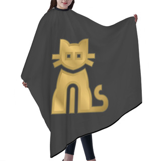 Personality  Black Cat Gold Plated Metalic Icon Or Logo Vector Hair Cutting Cape