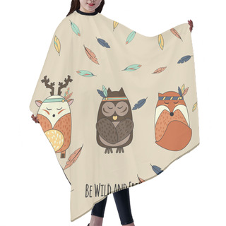 Personality  Boho Animals In Hand Drawn Style Hair Cutting Cape