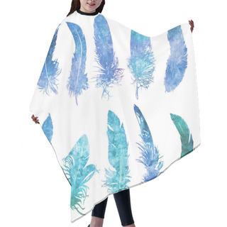 Personality  Watercolors Blue Feathers Set.   Hair Cutting Cape